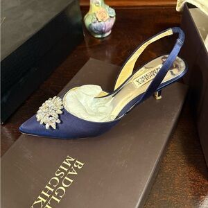 Badgley Mischka Navy Embellished Slingback Heels